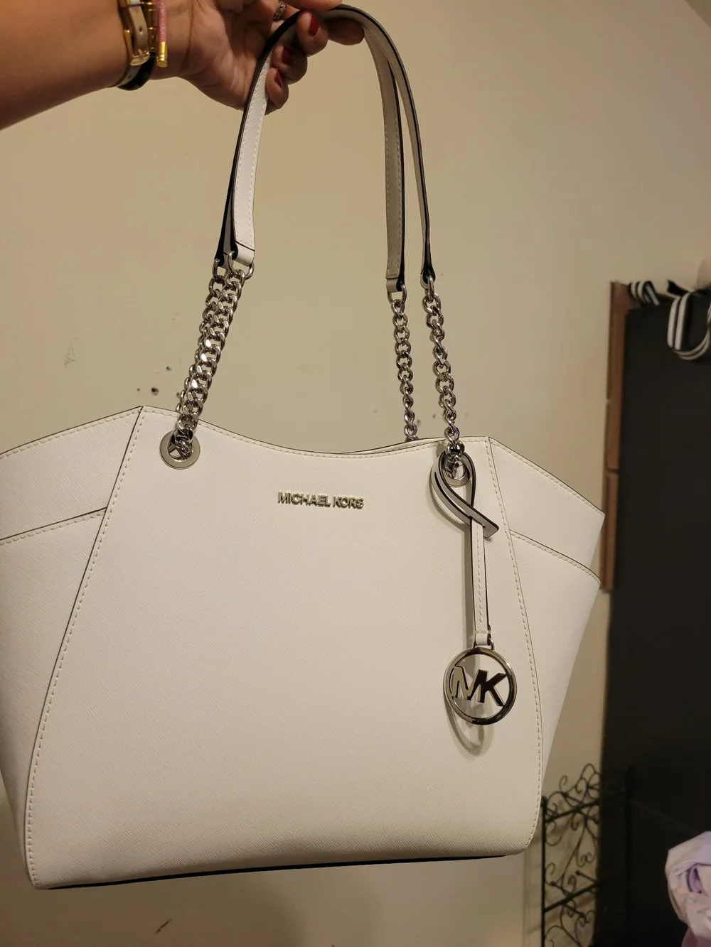 Michael Kors Chalk White Leather Tote and Wallet Set